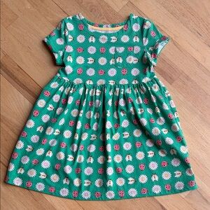 Mini Boden Green Daisy & Ladybug Short Sleeve Jersey Dress, 5-6Y